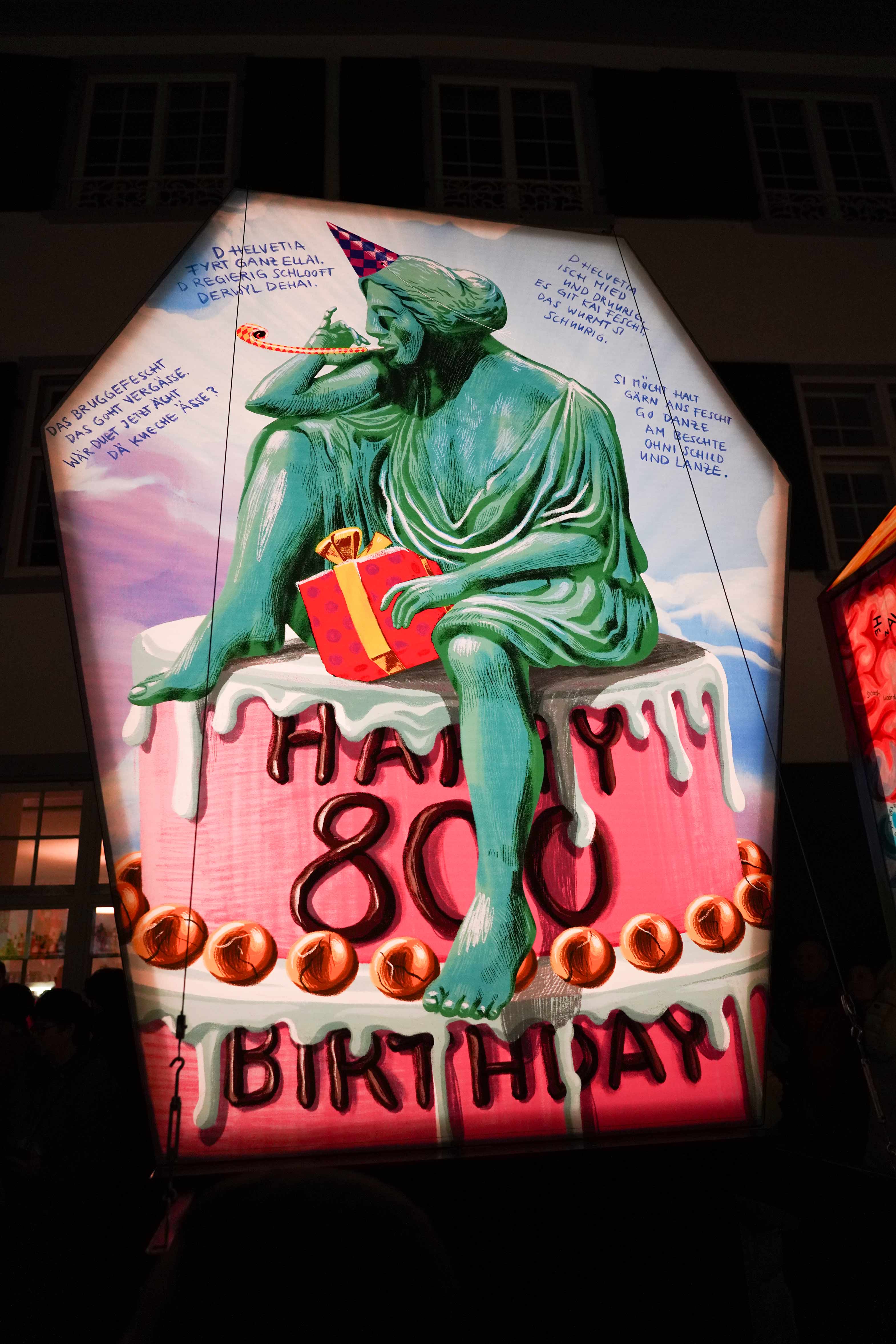 FASNACHTSLATERNE - die Abverheyte - 2025 -Patrizia Stalder - Illustration - Wandmalerei - Grafik Design - Naming & Konzept - Corporate Design - Webdesign (Responsive) - Print Design - Mode Design - Taschen Design - Beschriftung - Fotografie - Malerei - Künstelerin Schweiz - Austellungen Basel - Kunst - Live-