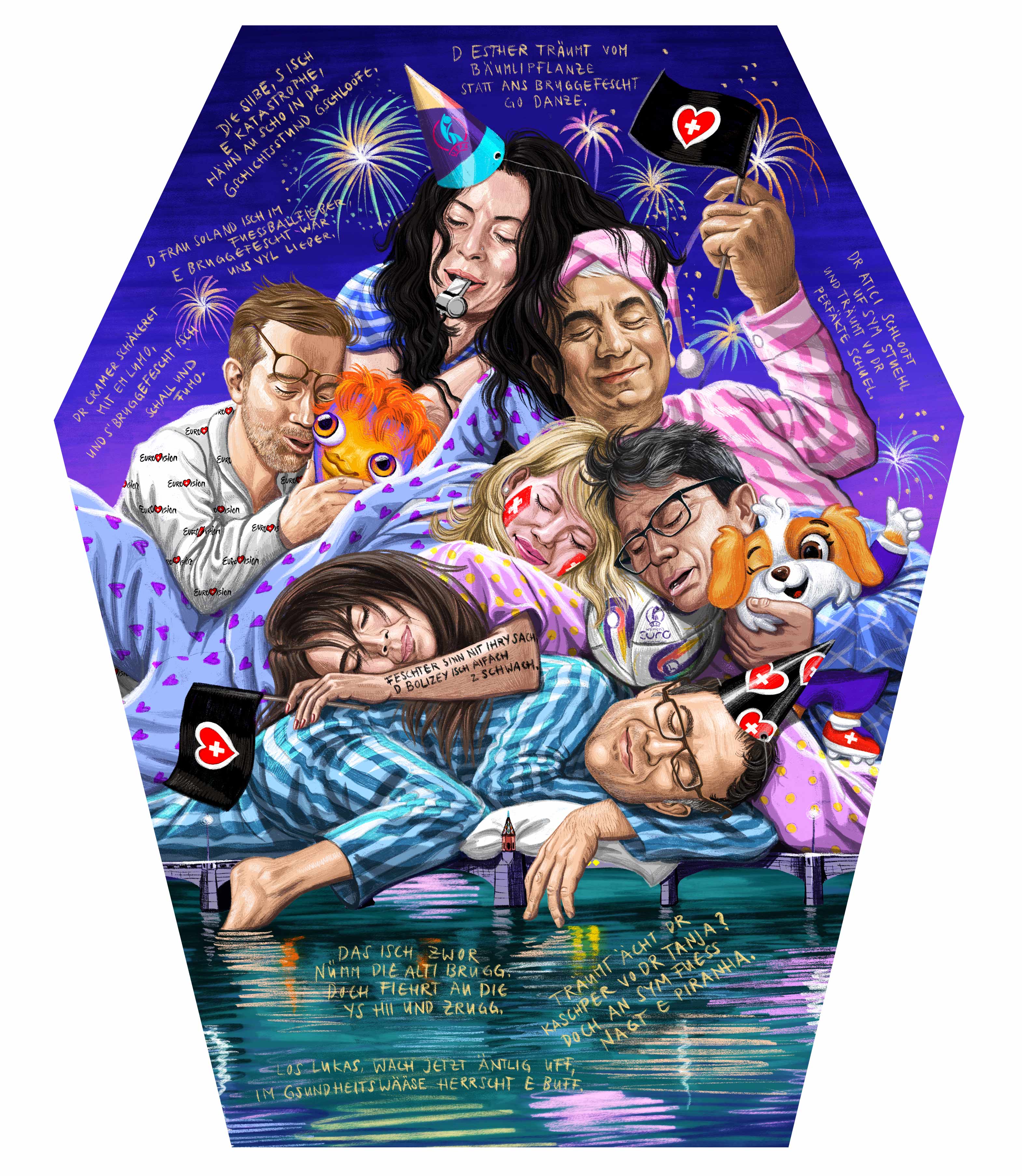 FASNACHTSLATERNE - die Abverheyte - 2025 -Patrizia Stalder - Illustration - Wandmalerei - Grafik Design - Naming & Konzept - Corporate Design - Webdesign (Responsive) - Print Design - Mode Design - Taschen Design - Beschriftung - Fotografie - Malerei - Künstelerin Schweiz - Austellungen Basel - Kunst - Live-