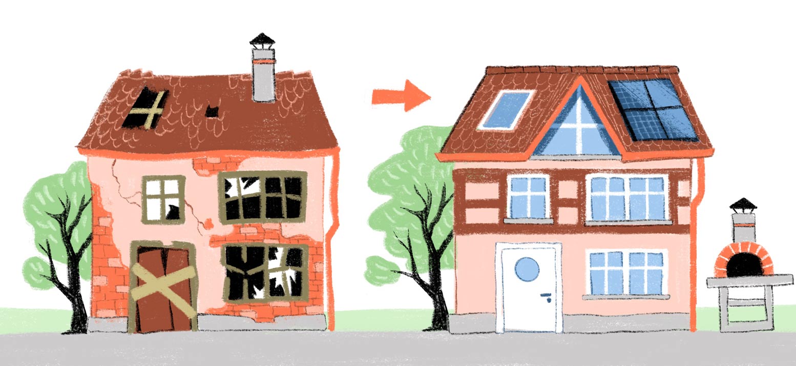 Nachhaltiges Bauen - Illustrationen - Patrizia Stalder - Illustration - Wandmalerei - Grafik Design - Naming & Konzept - Corporate Design - Webdesign (Responsive) - Print Design - Mode Design - Taschen Design - Beschriftung - Fotografie - Malerei - Künstelerin Schweiz - Austellungen Basel - Kunst - Live-