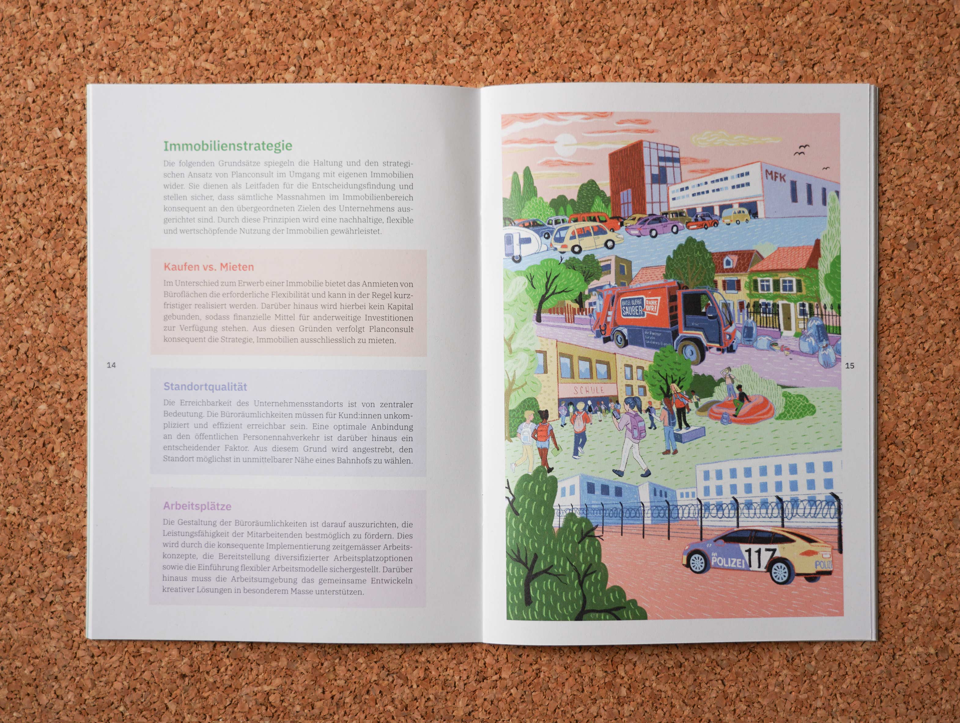 Illustration Planconsult Broschüre - Patrizia Stalder - Illustration - Wandmalerei - Grafik Design - Naming & Konzept - Corporate Design - Webdesign (Responsive) - Print Design - Mode Design - Taschen Design - Beschriftung - Fotografie - Malerei - Künstelerin Schweiz - Austellungen Basel - Kunst - Live-