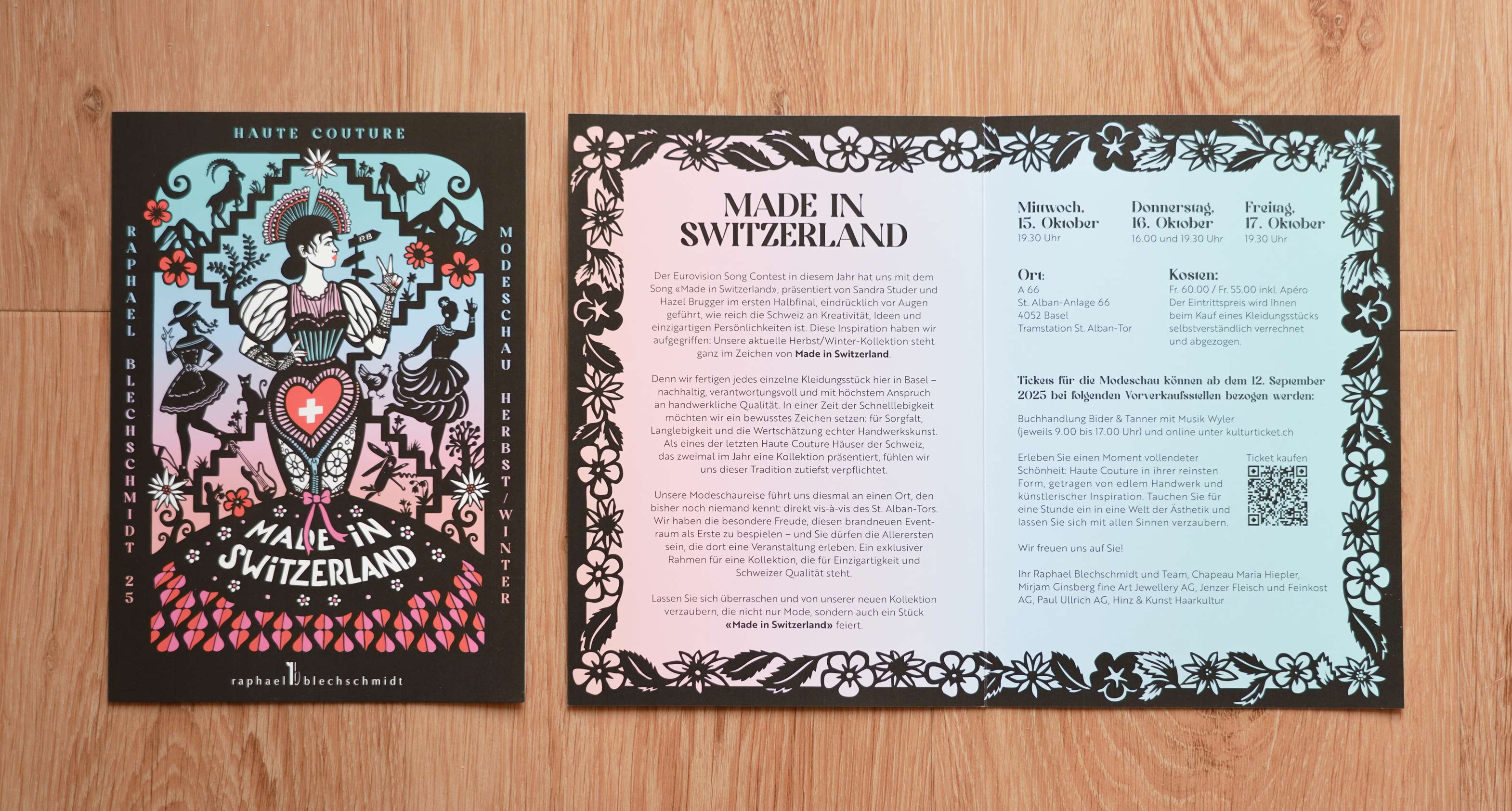 Raphael Blechschmidt Modeschau Einladung - Patrizia Stalder - Illustration - Plakatvisual - Wandmalerei - Grafik Design - Naming & Konzept - Corporate Design - Webdesign (Responsive) - Print Design - Mode Design - Taschen Design - Beschriftung - Fotografie - Malerei - Künstelerin Schweiz - Austellungen Basel - Kunst - Live-