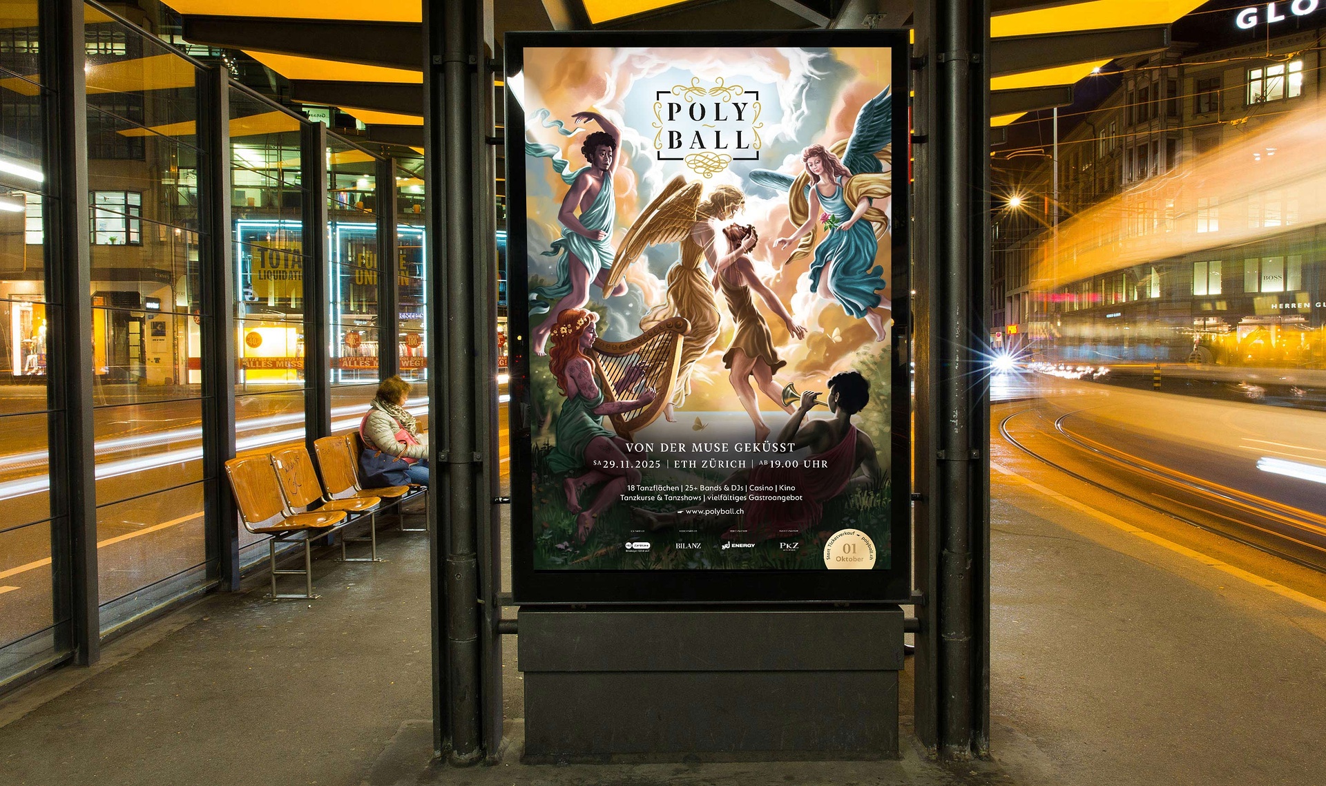 Polyball ETH Zürich - Patrizia Stalder - Illustration - Plakatvisual - Wandmalerei - Grafik Design - Naming & Konzept - Corporate Design - Webdesign (Responsive) - Print Design - Mode Design - Taschen Design - Beschriftung - Fotografie - Malerei - Künstelerin Schweiz - Austellungen Basel - Kunst - Live-